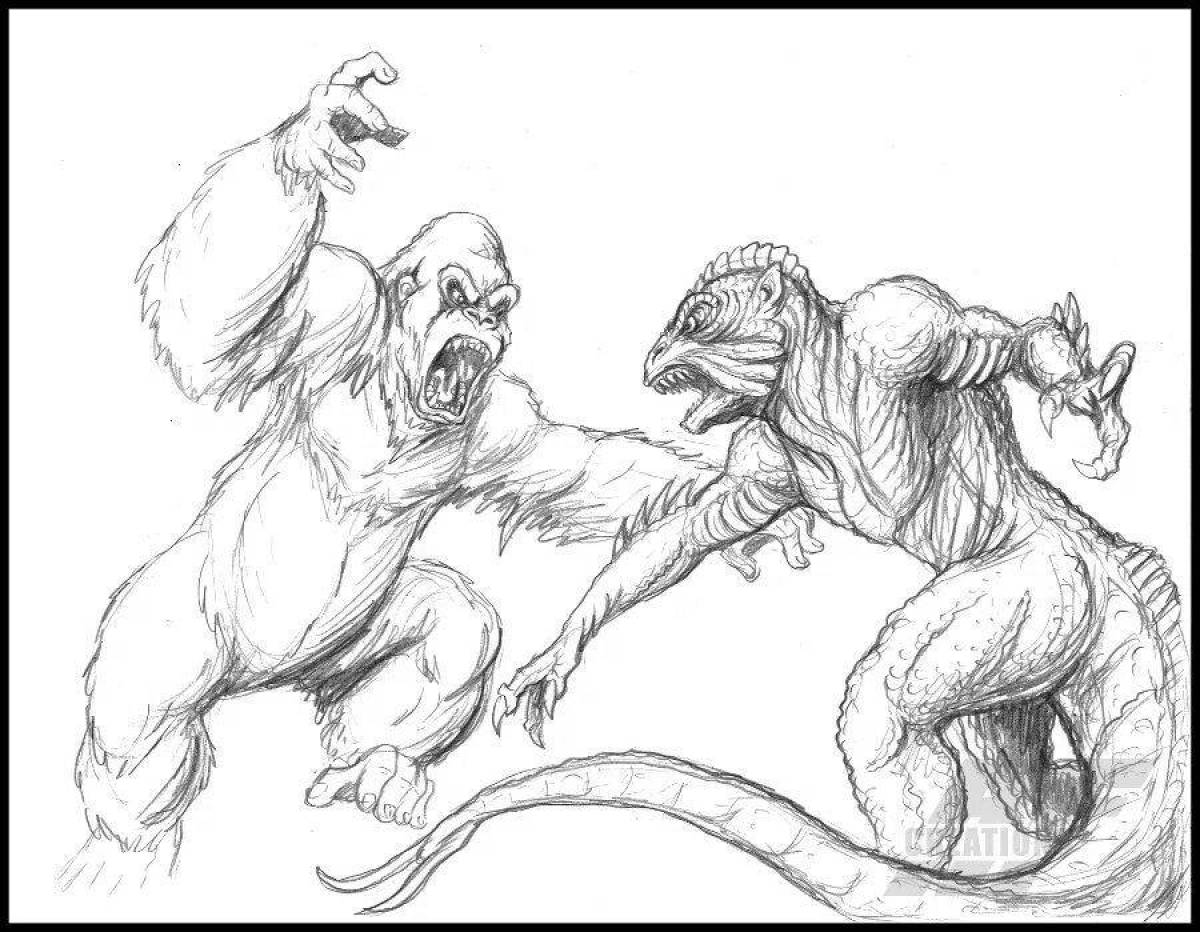 Brightly colored king kong coloring page
