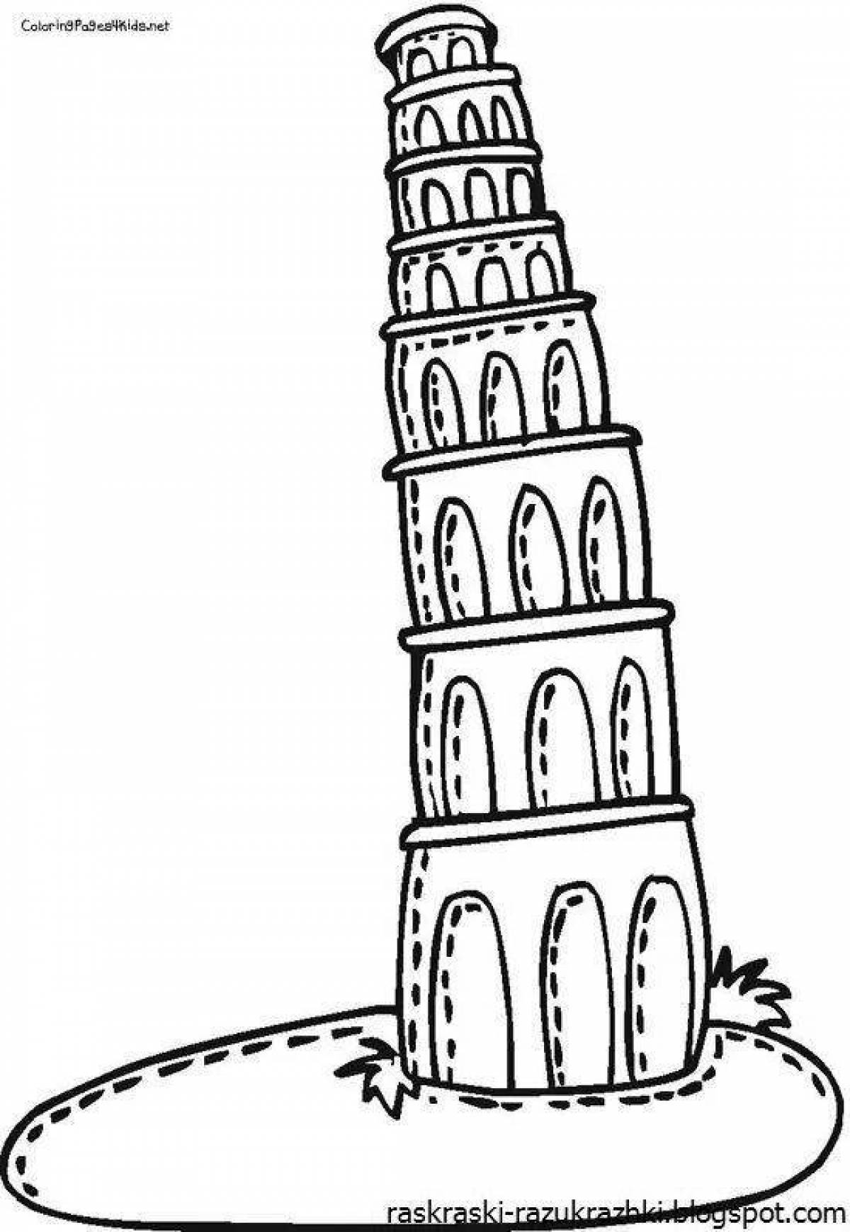 Radiant coloring page of Leaning Tower of Pisa