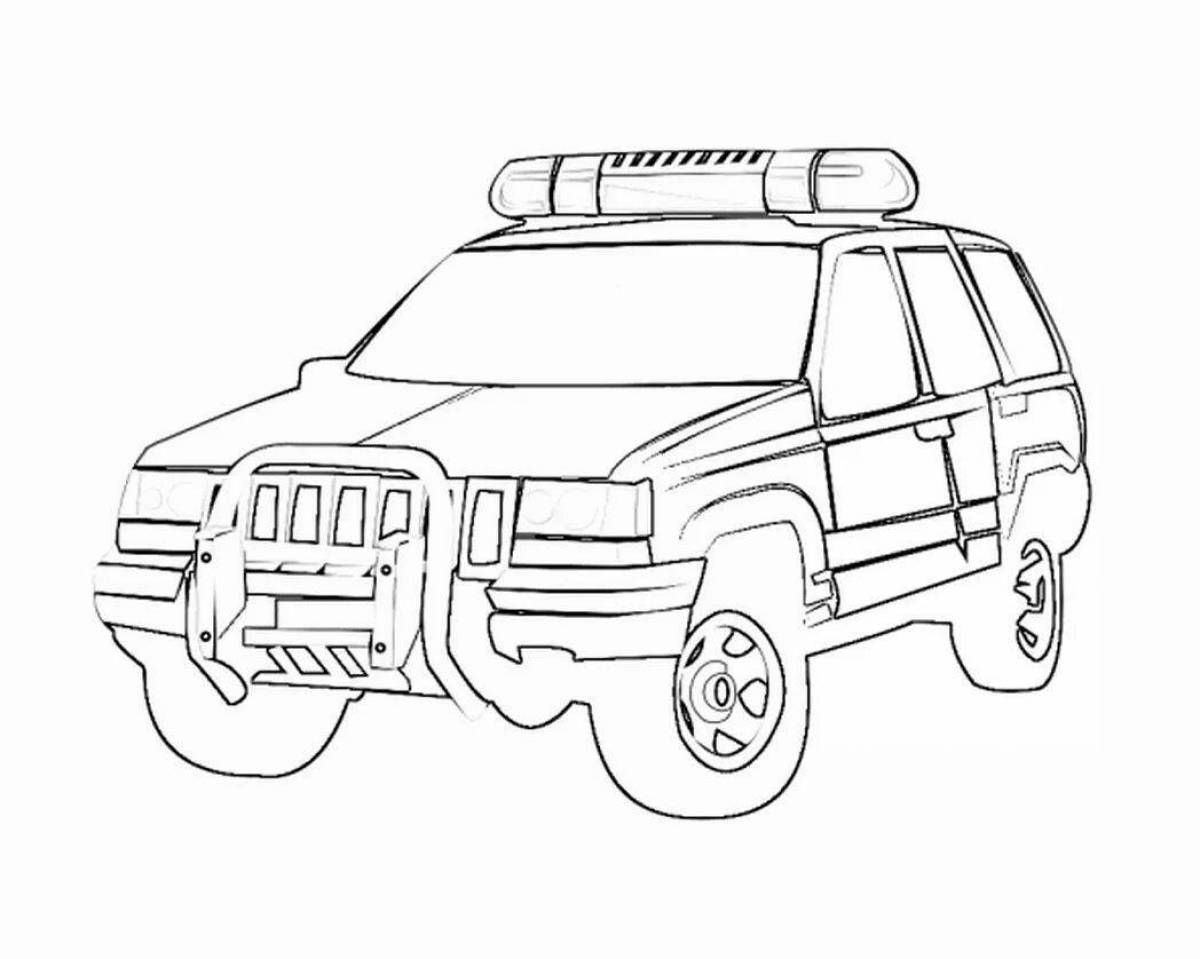 Impressive police jeep coloring page