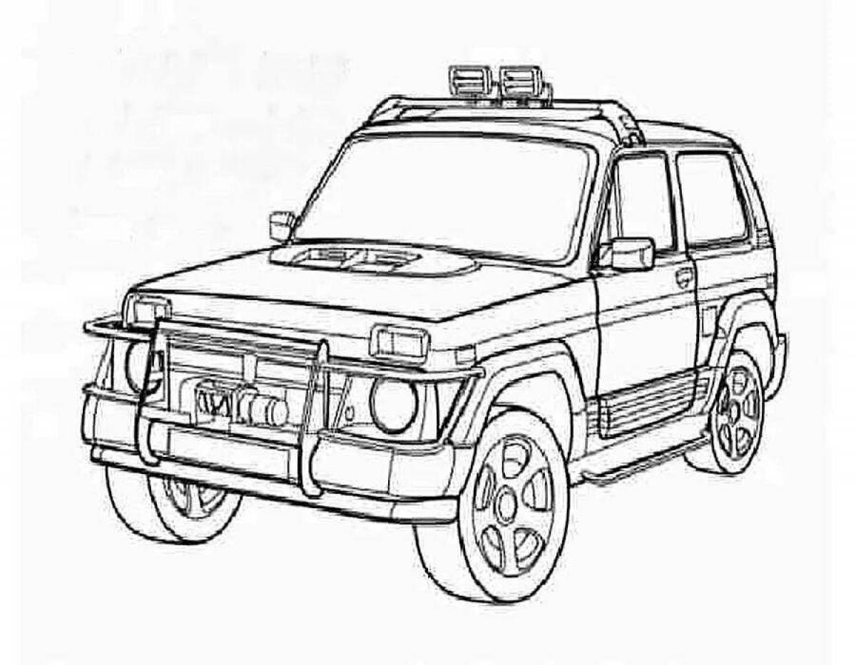 Detailed police jeep coloring book