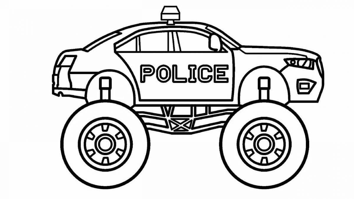Colorful police jeep coloring book