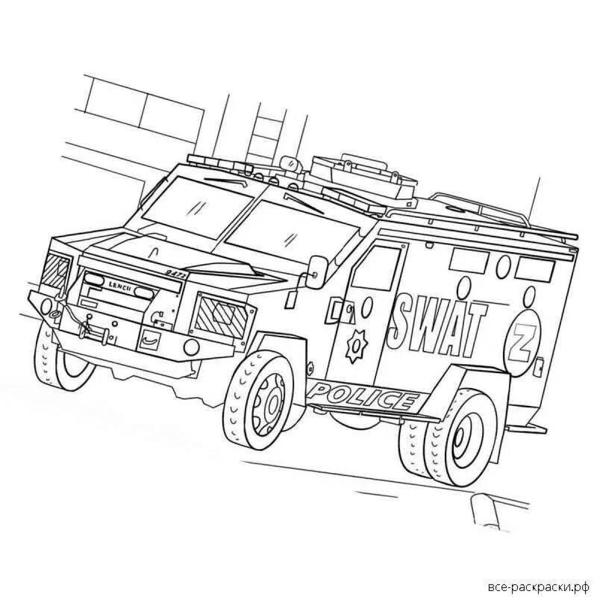 Detailed police jeep coloring page