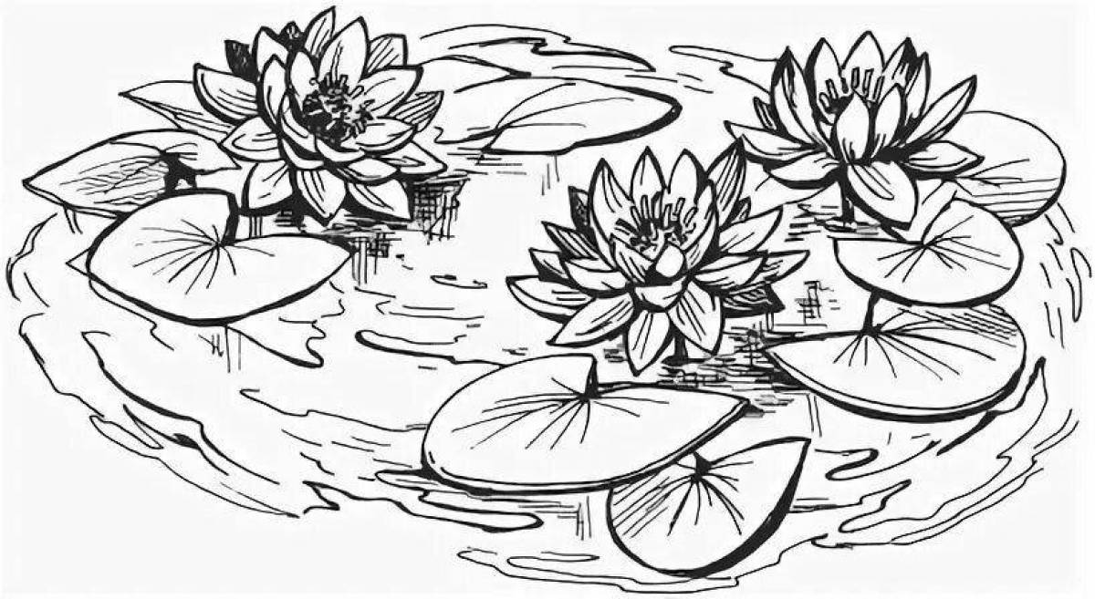 Mystical white water lily coloring book