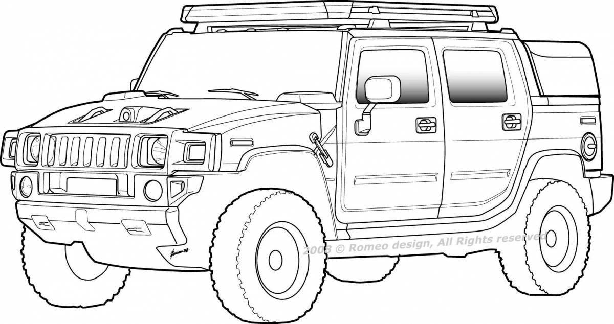 A striking military jeep coloring page