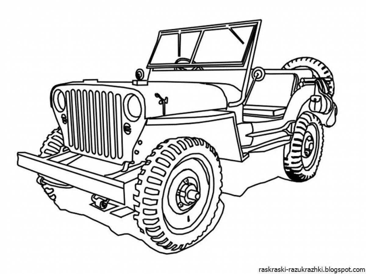 Shiny military jeep coloring page