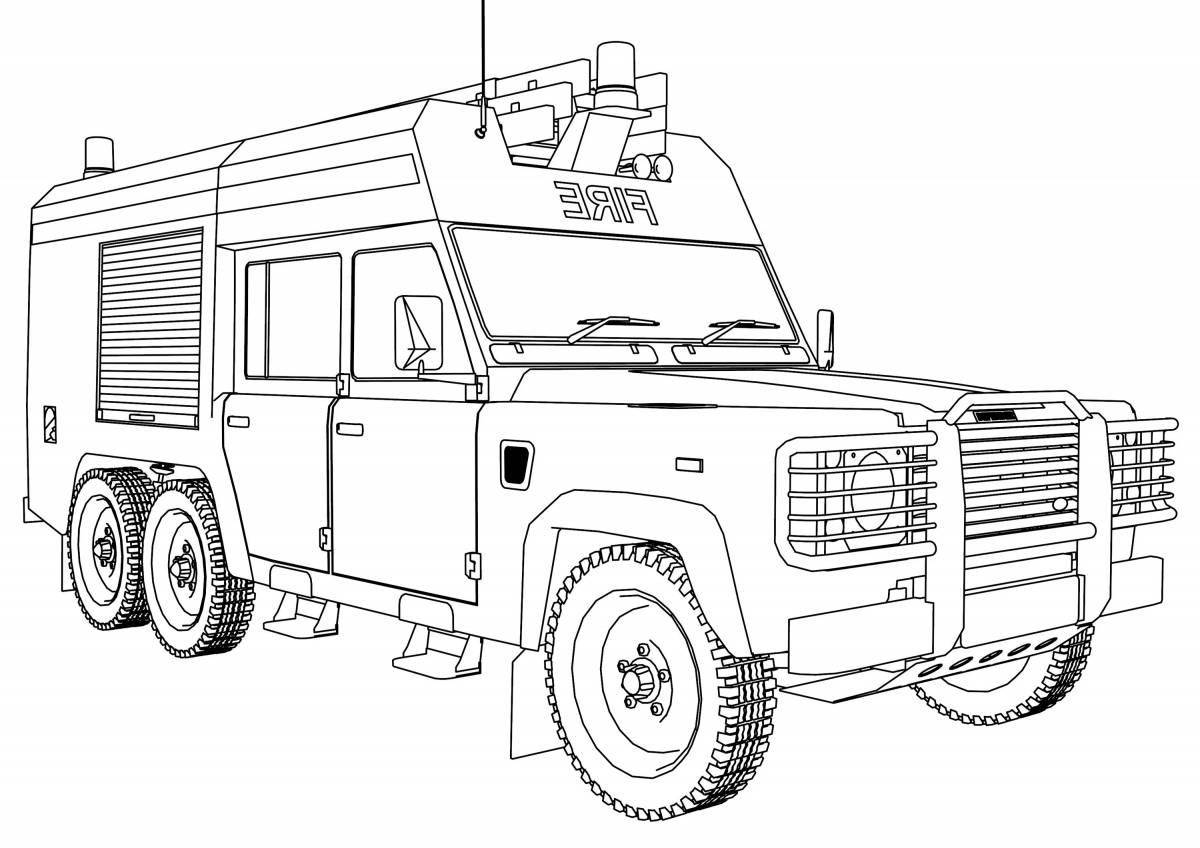 Coloring book intriguing military jeep