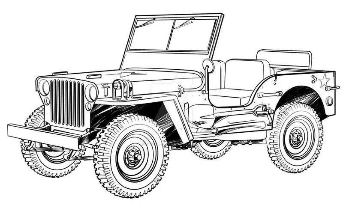 Coloring book playful military jeep