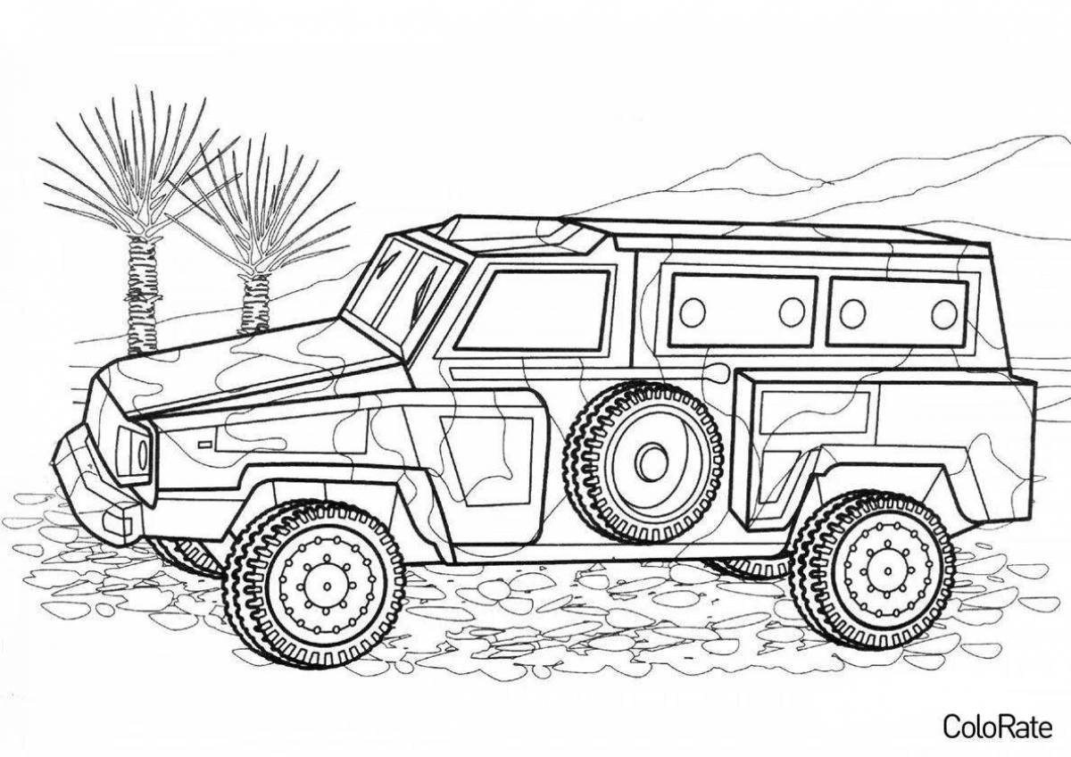 Coloring page joyful military jeep