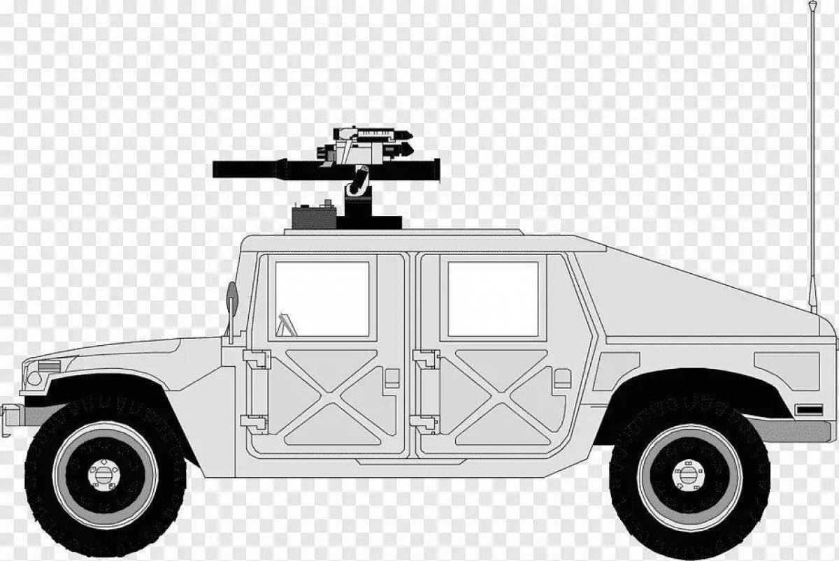 Rampant military jeep coloring page