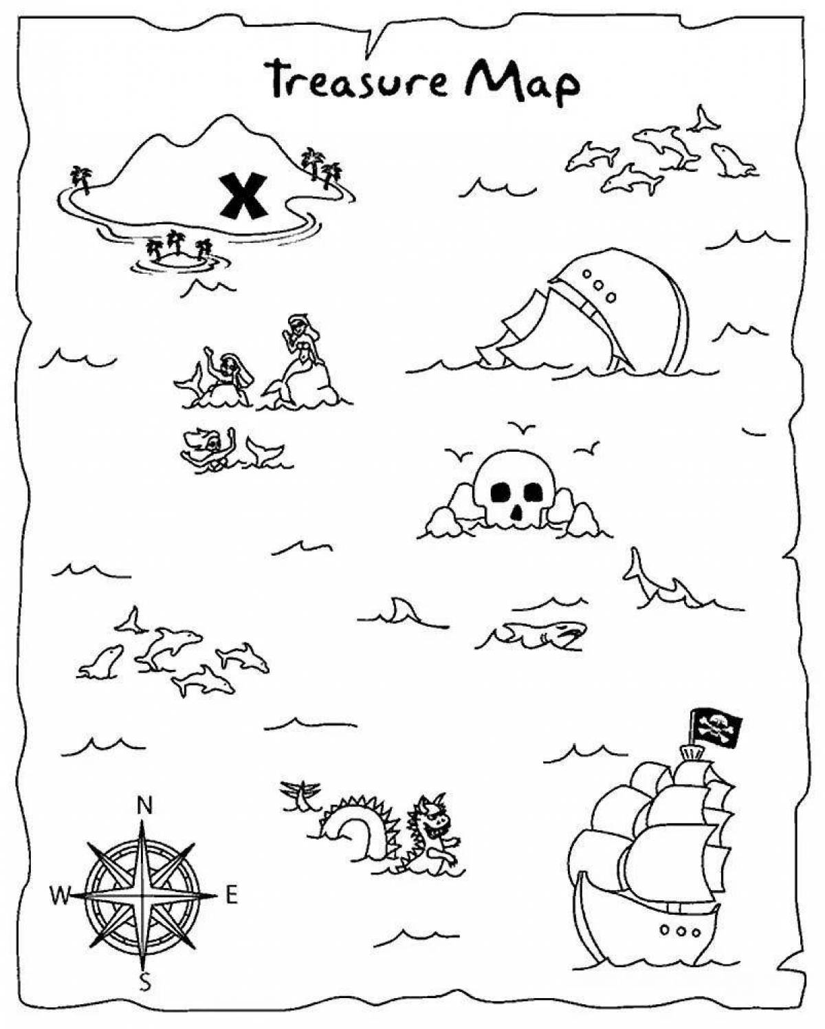 Colorful pirate map coloring page