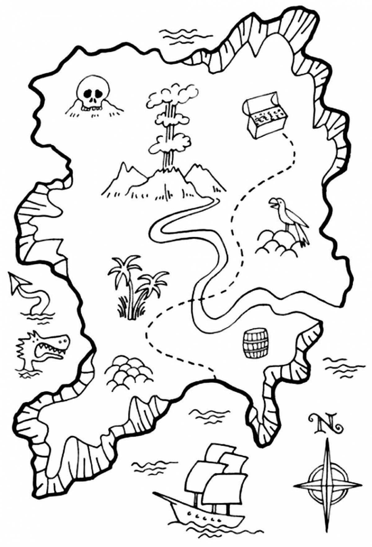 Exciting pirate map coloring page