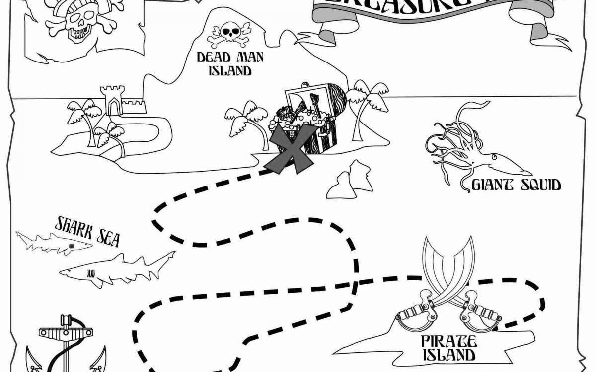 Увлекательная страница раскраски пиратской карты
