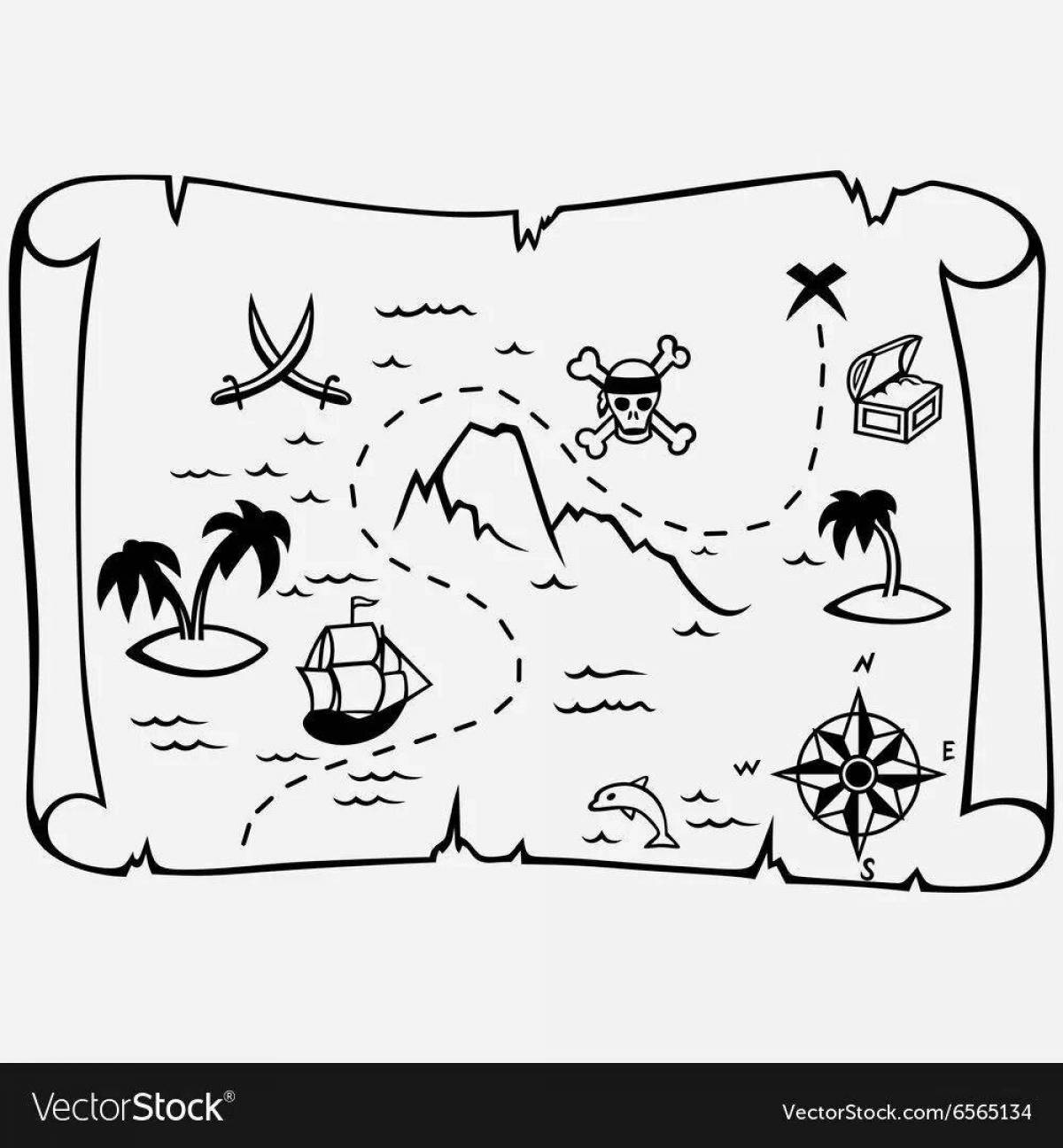 Очаровательная страница раскраски пиратской карты