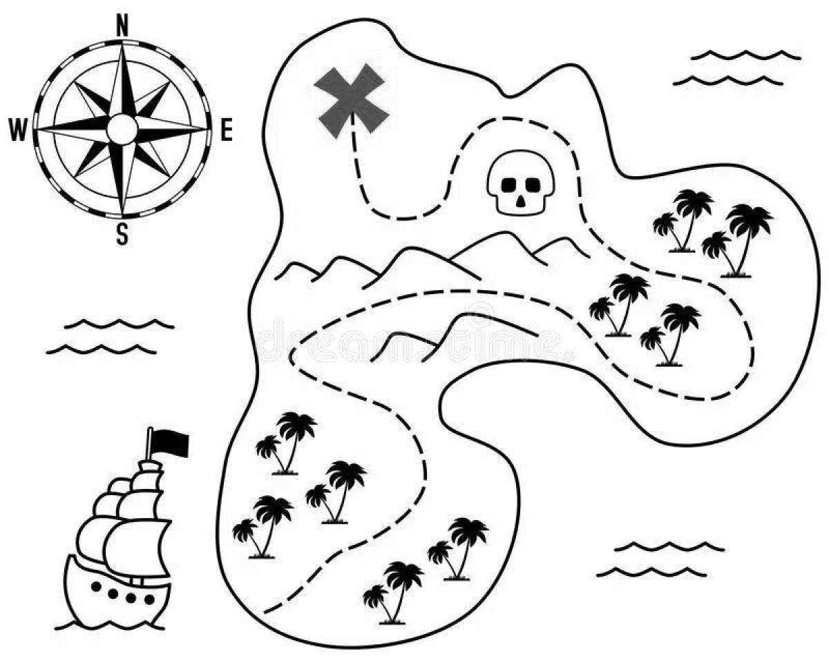 Интригующая страница раскраски пиратской карты