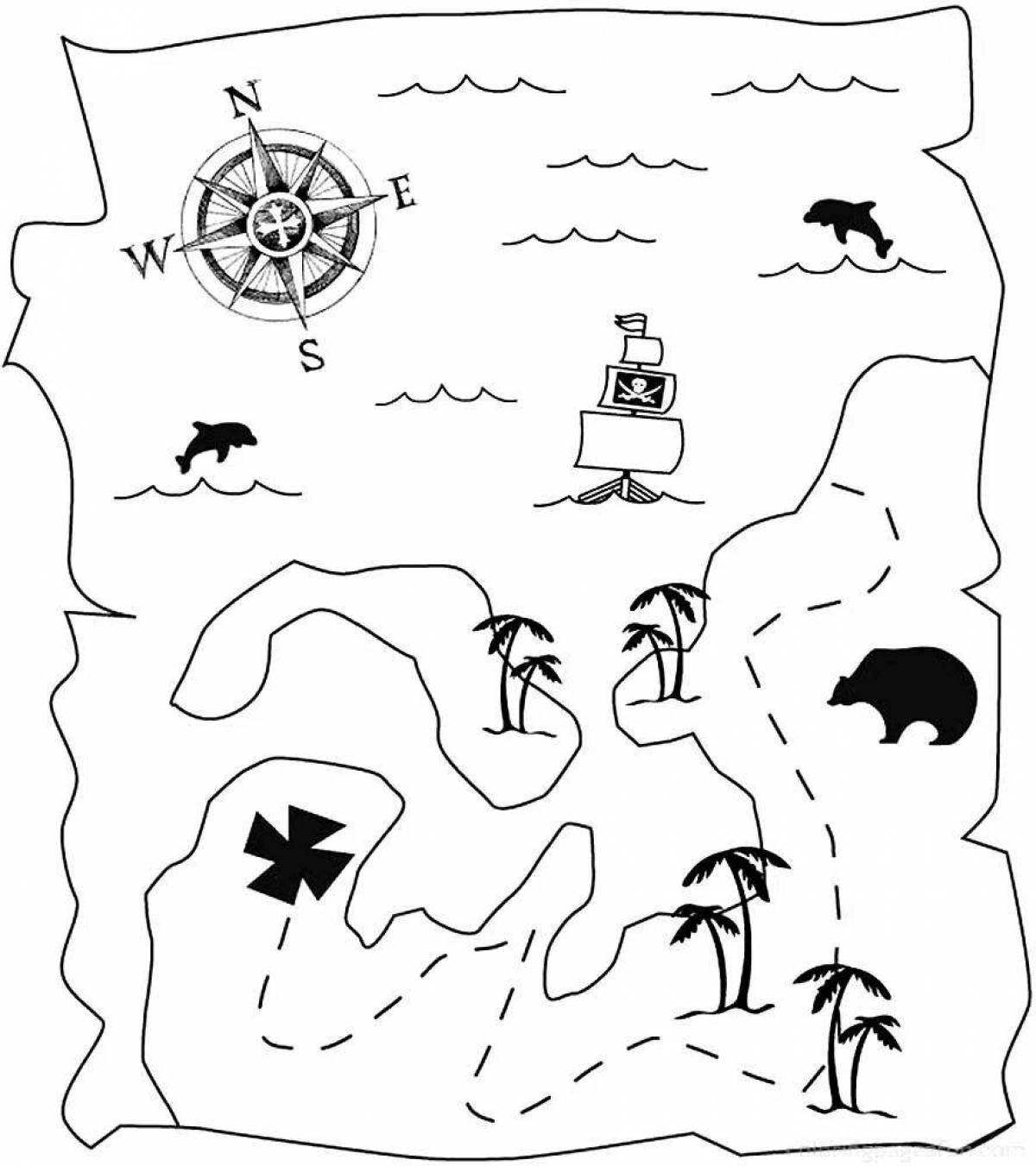 Заманчивая страница раскраски пиратской карты