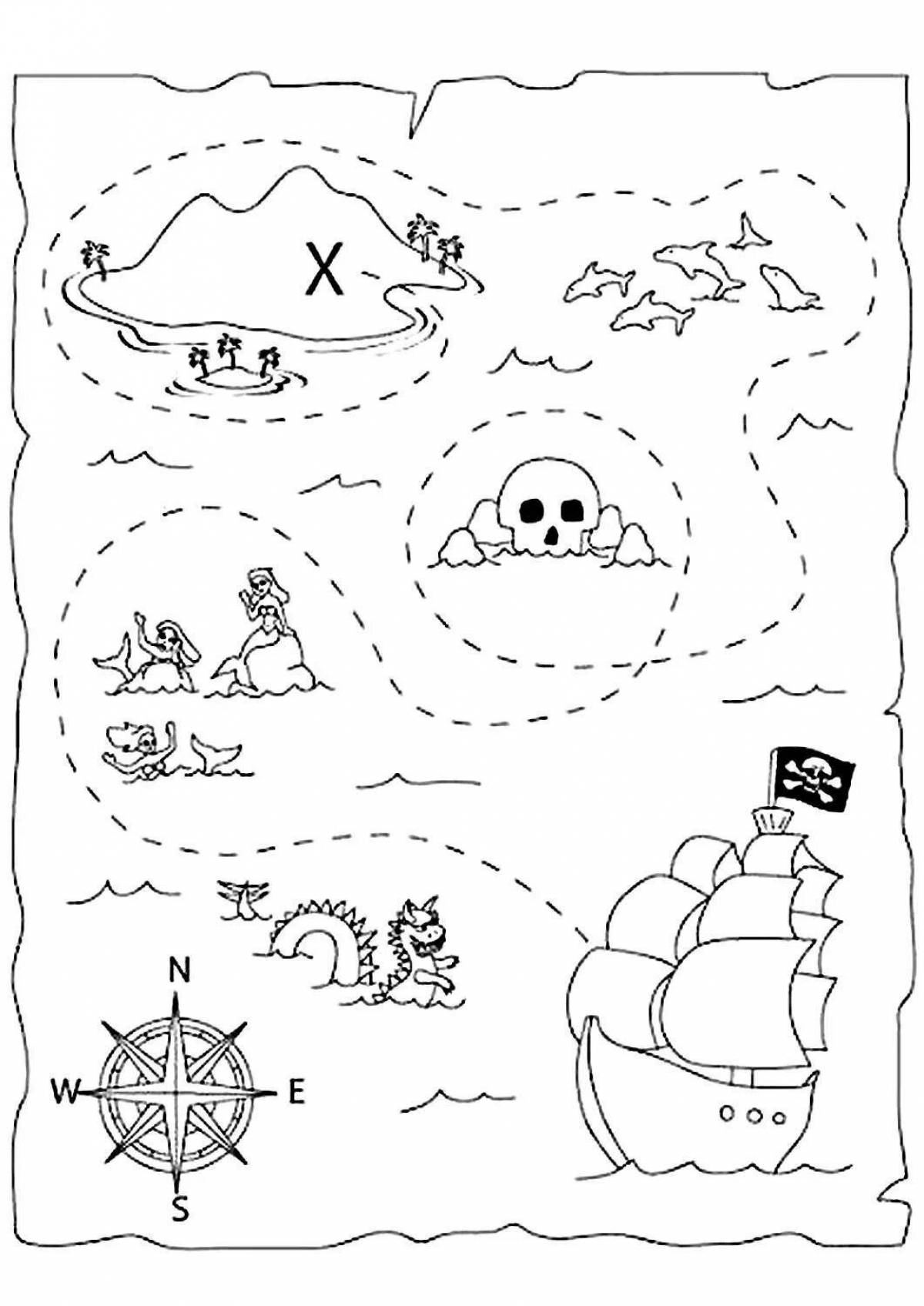 Раскраска мистическая пиратская карта