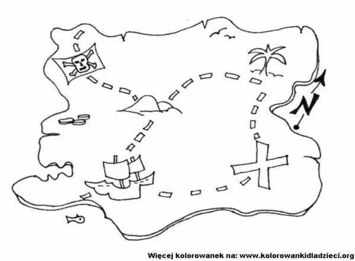 Раскраска очаровательная пиратская карта