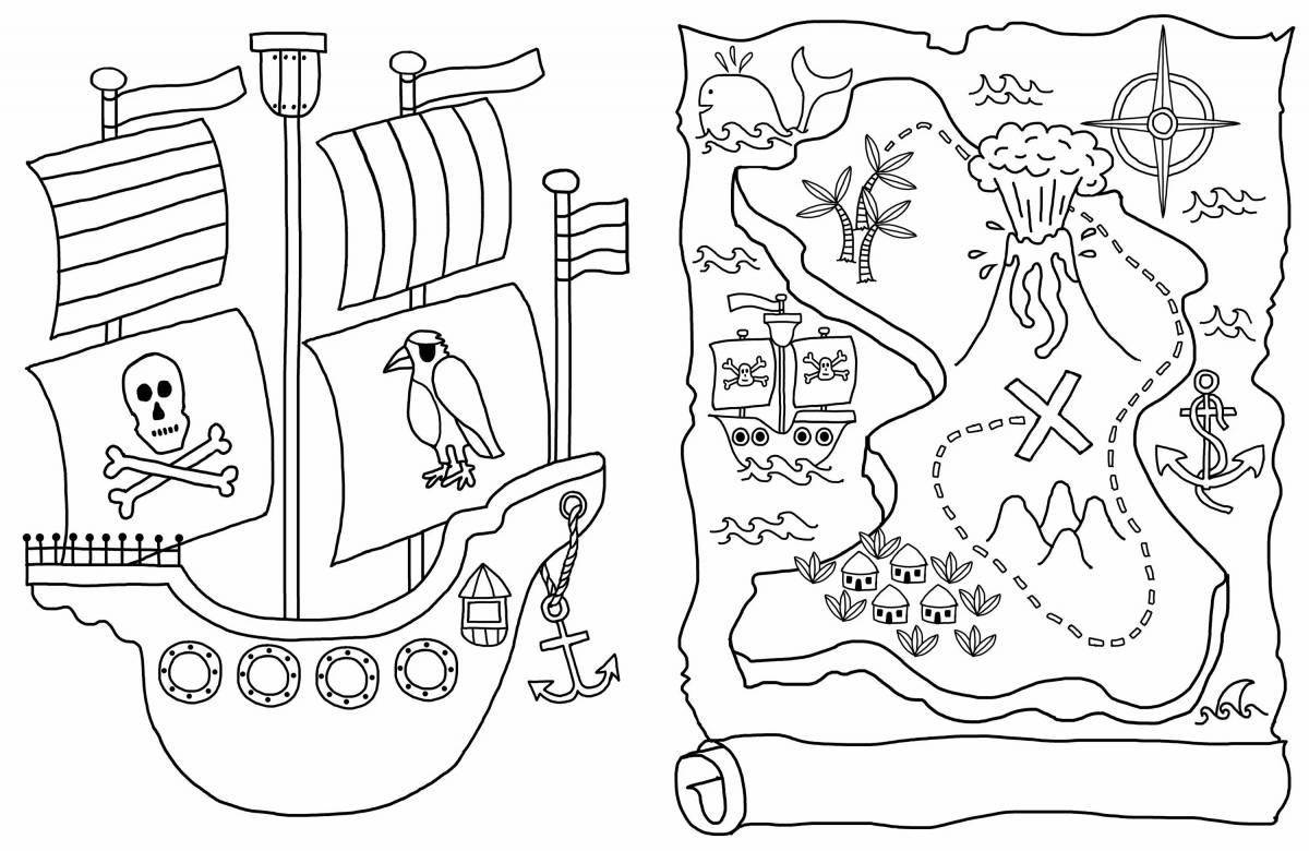 Awesome pirate map coloring page