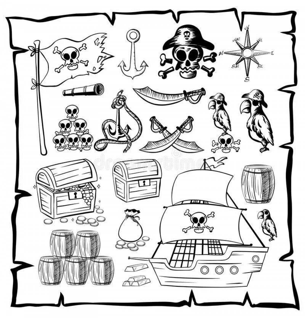 Playful pirate map coloring page