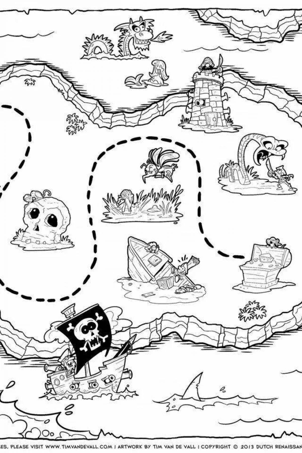 Coloring page joyful pirate map