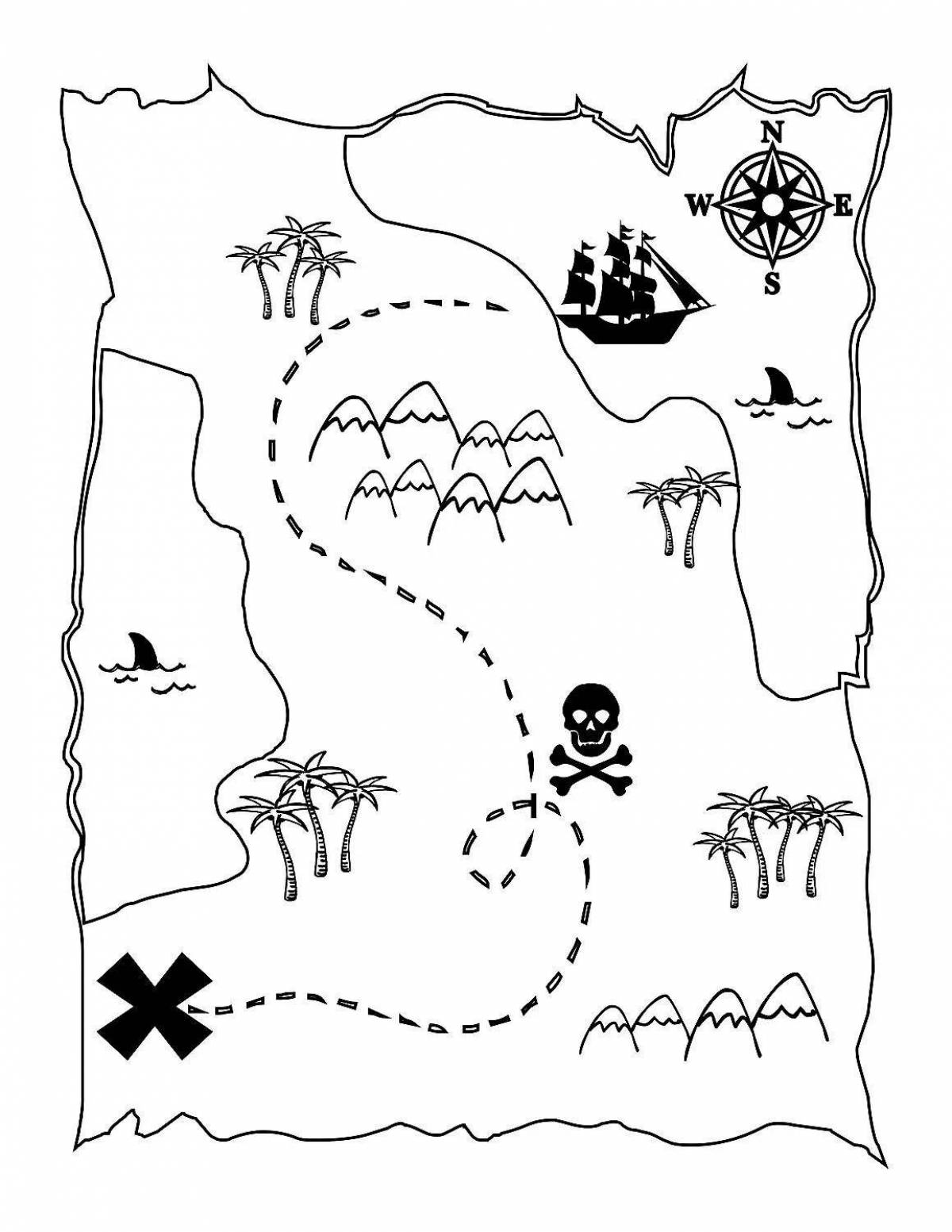Оживленная страница раскраски пиратской карты
