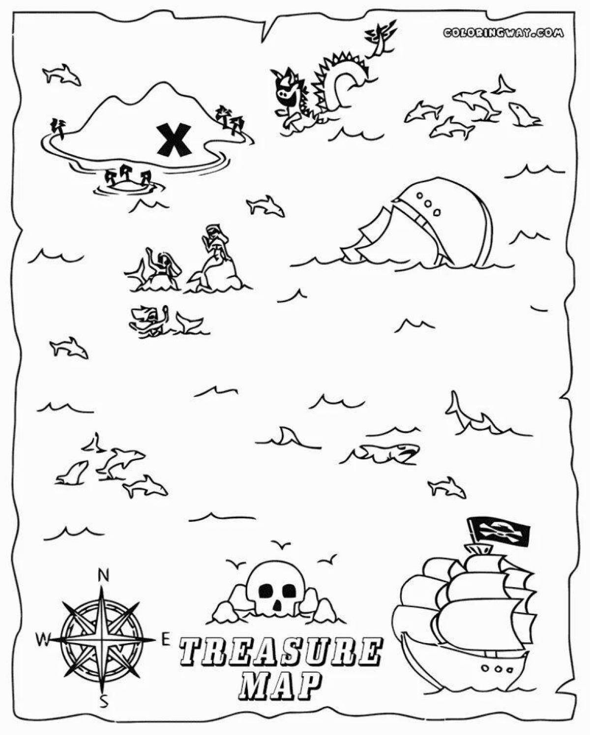 Раскраска забавная пиратская карта