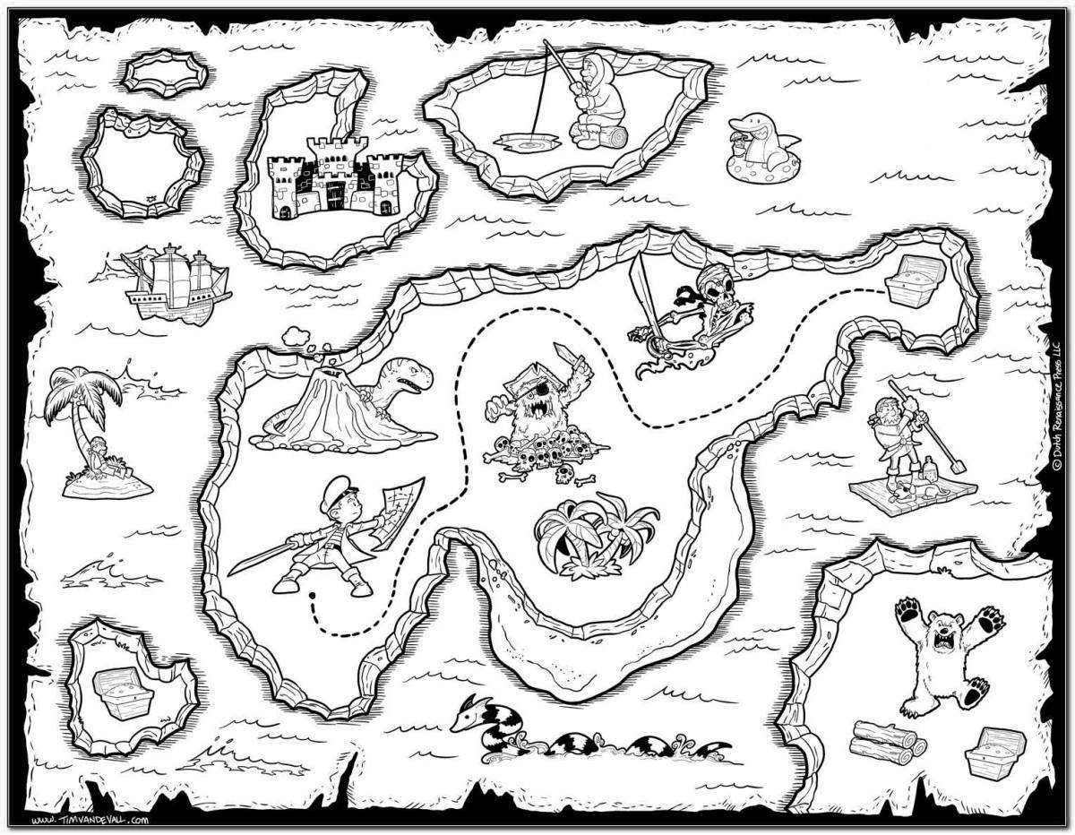 Привлекательная страница раскраски пиратской карты