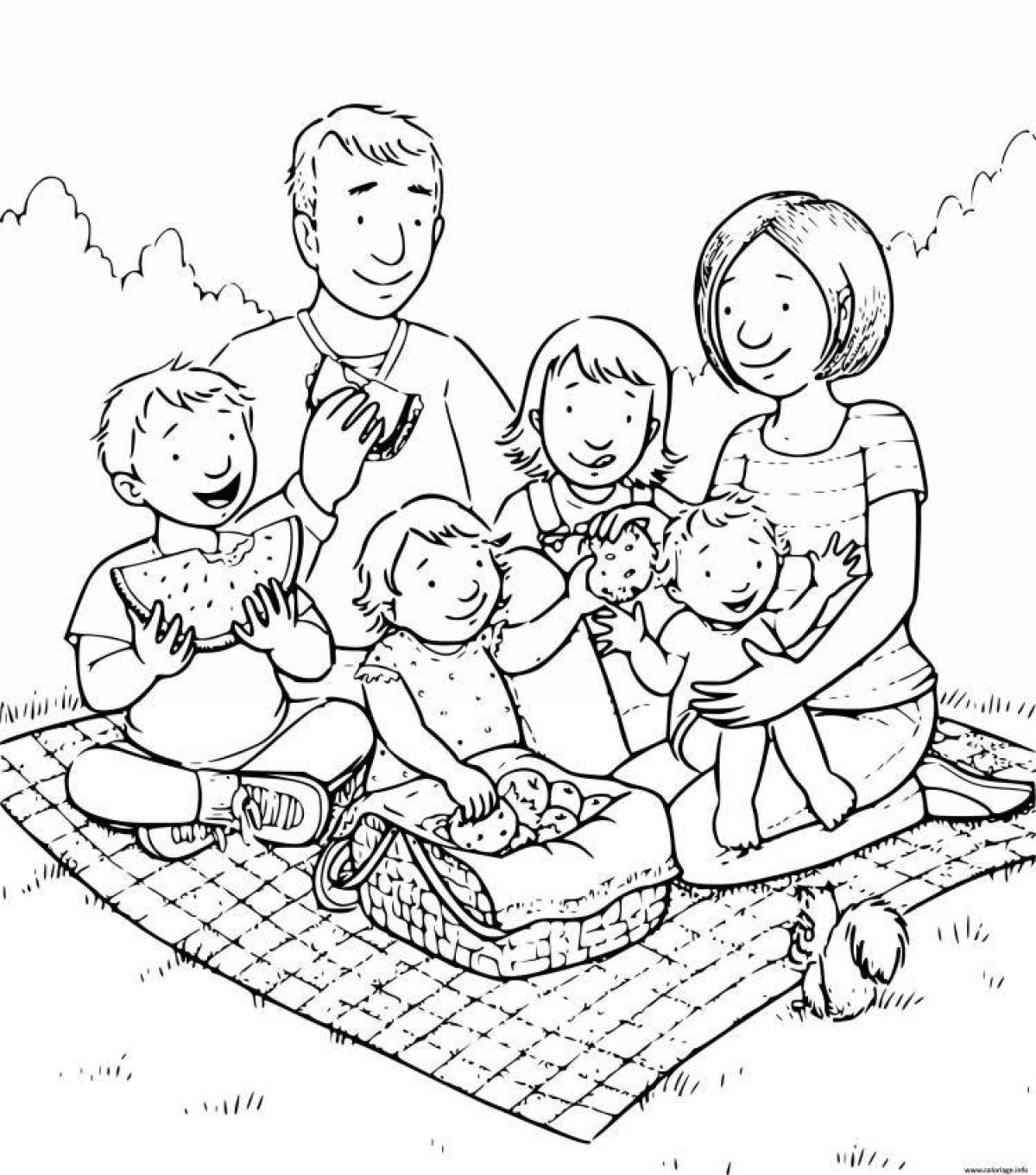 Joyful family coloring picture