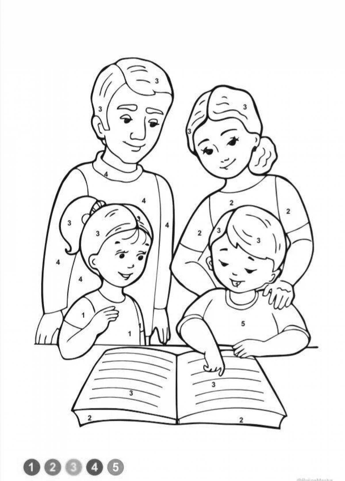 Bright family coloring picture