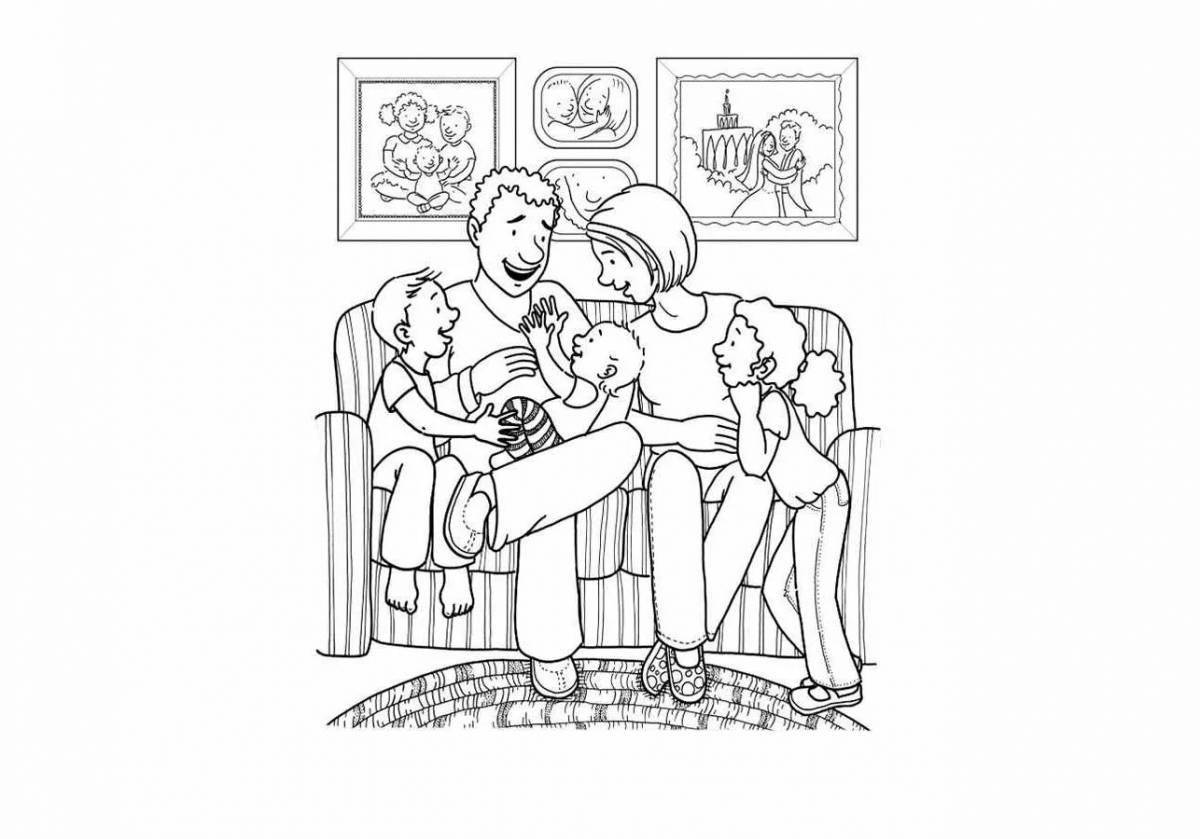 Blissful family coloring picture