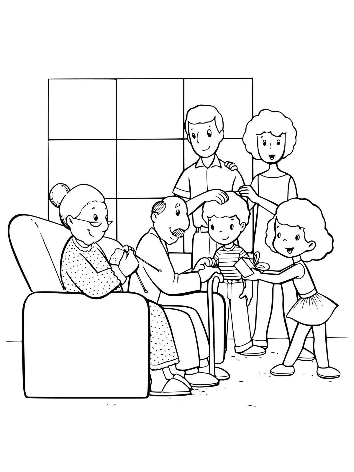 Invigorating family coloring picture