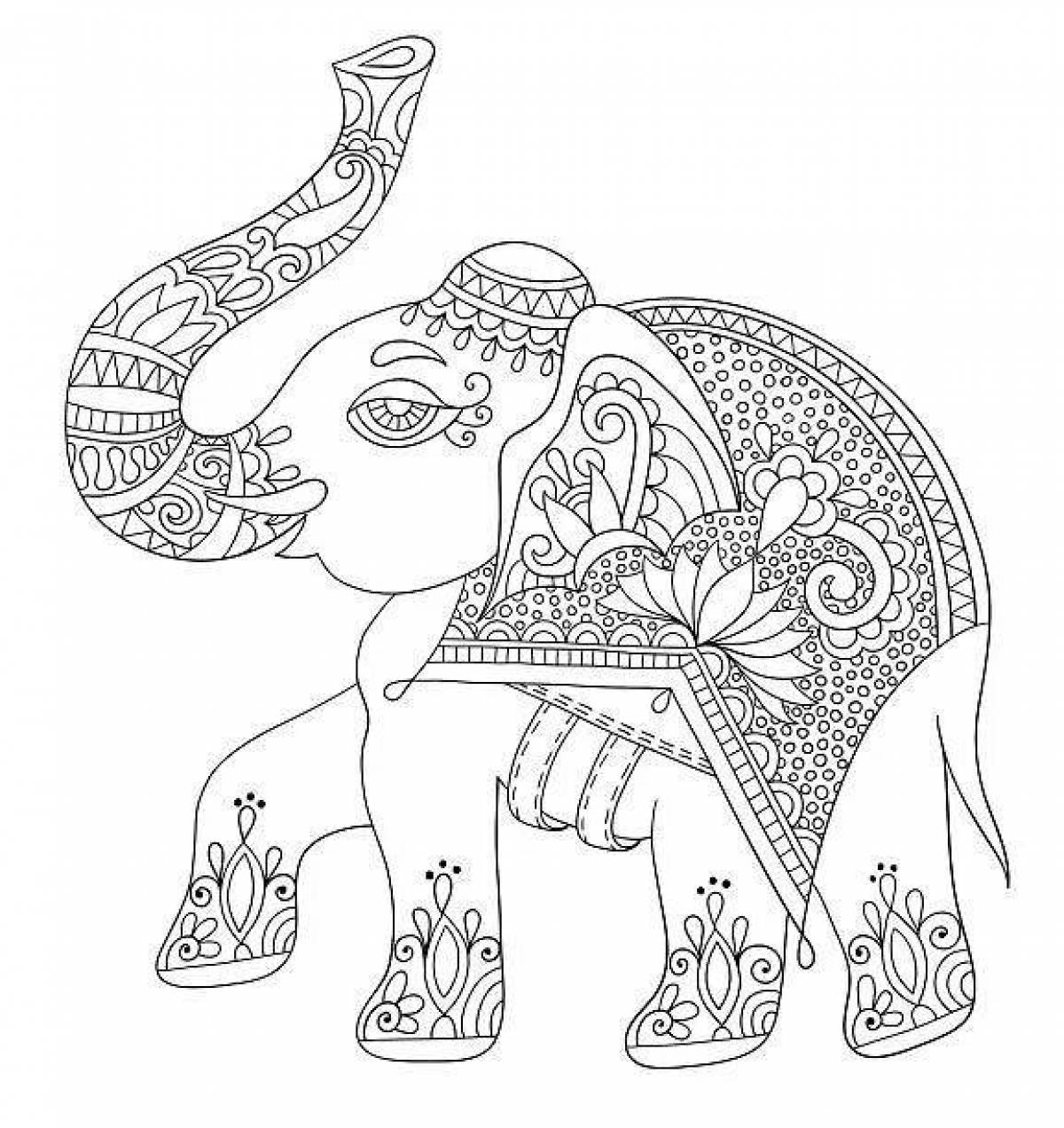 Раскраска величественный слон-индейец