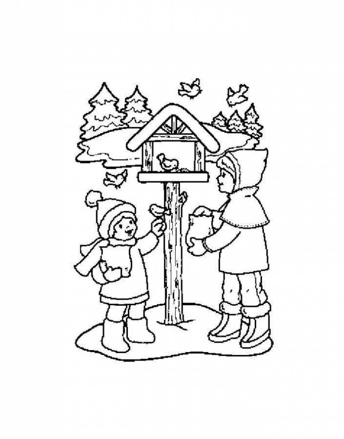 Radiant coloring page of winter work