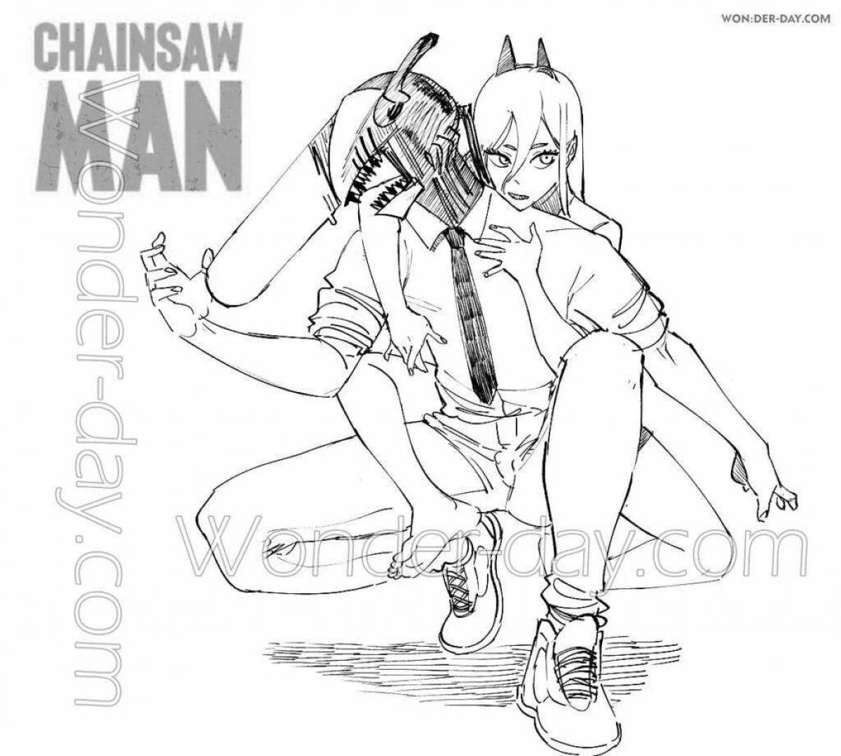 Joyful power man with chainsaw coloring page