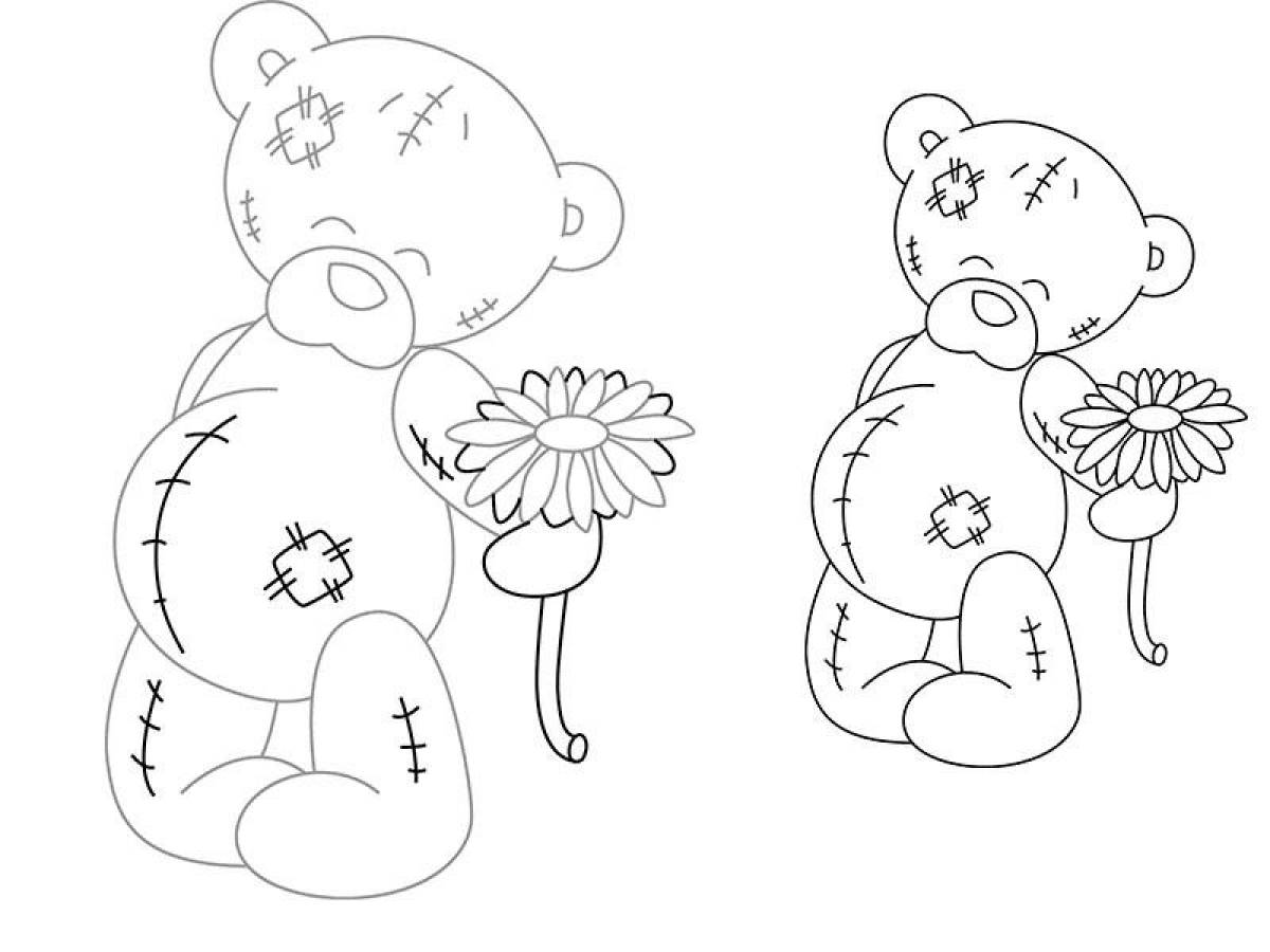 Раскраска мишка Тедди с цветами