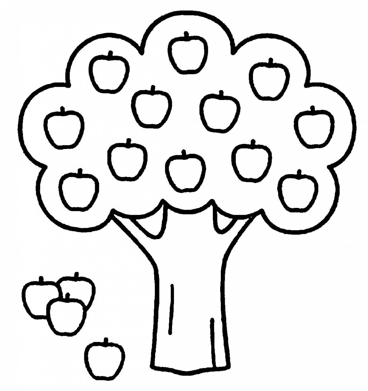 Раскраска дерево яблоня с яблоками для детей
