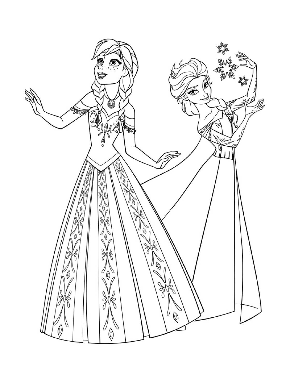 Photo Elsa and anna coloring page