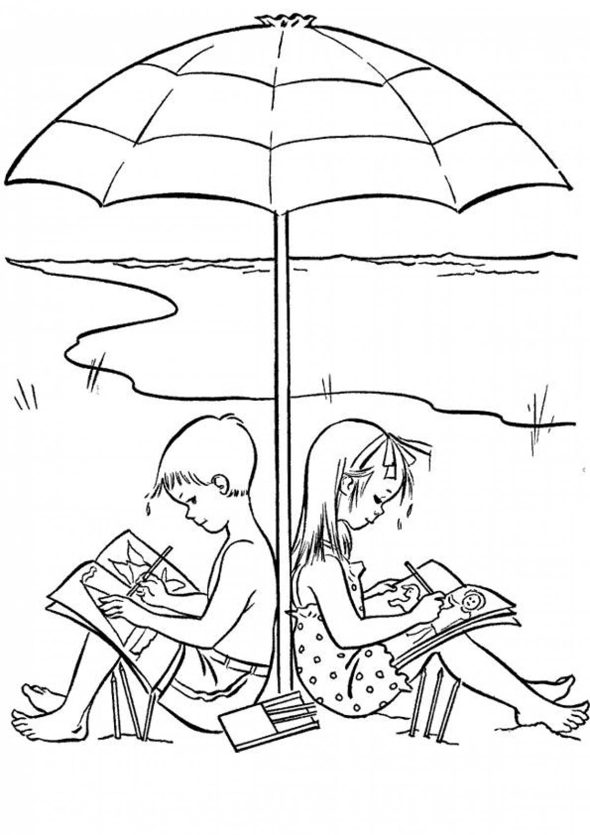 Children under an umbrella