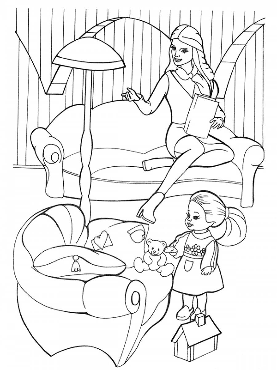 Раскраска Барби с дочкой