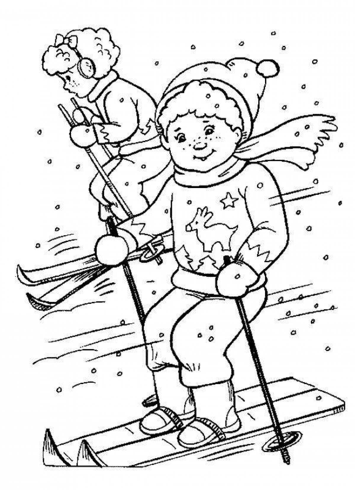 Раскраска ловкий лыжник