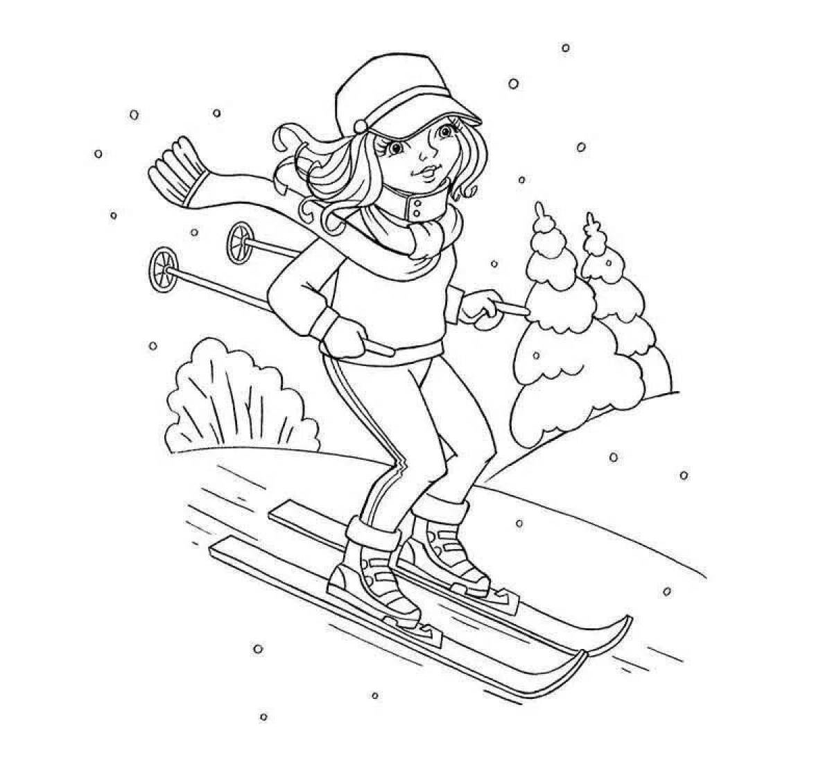 Ski boy coloring page