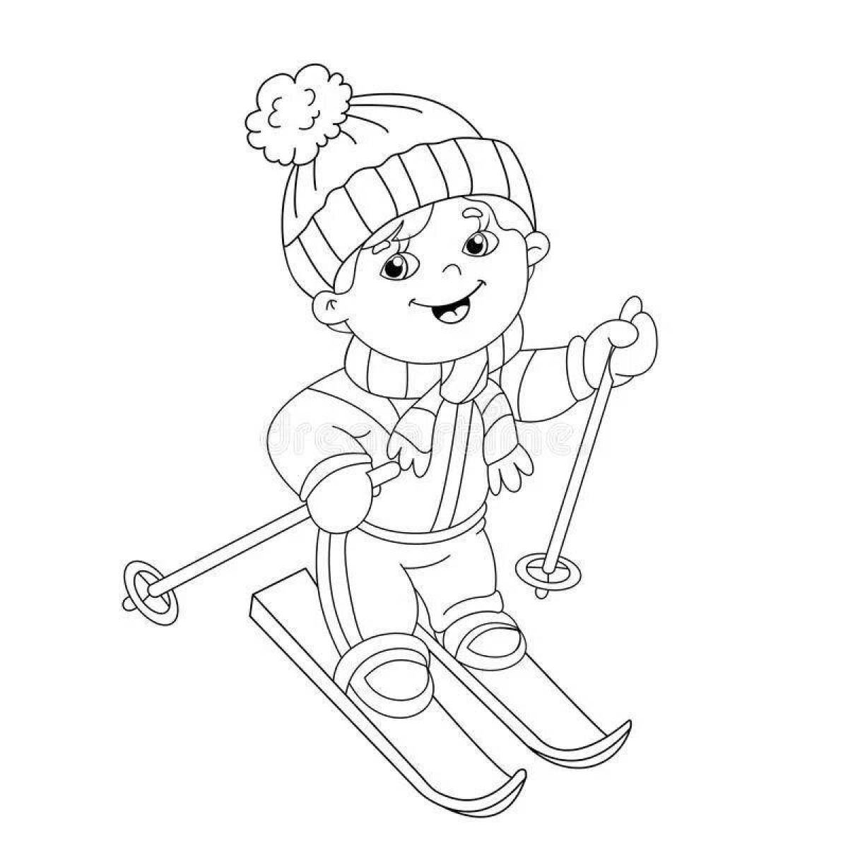 Rampant skier coloring page