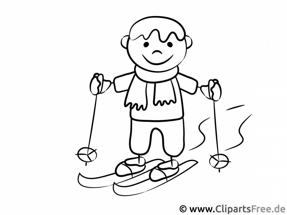 Coloring page confident boy skiing