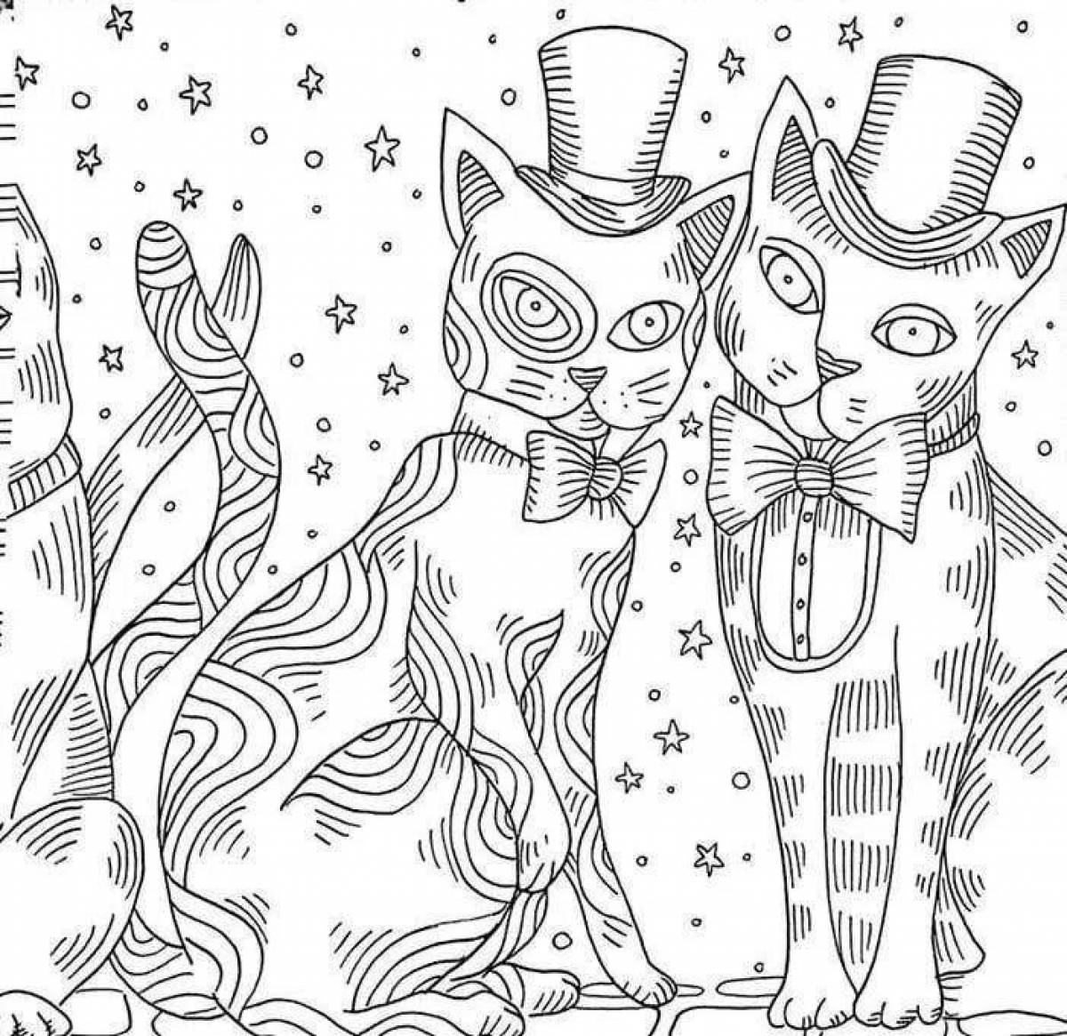 Shiny cats coloring pages for adults