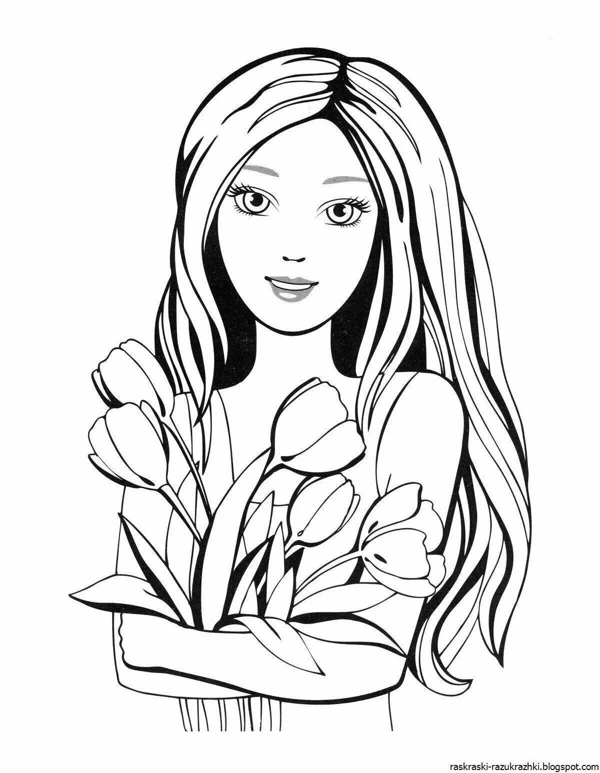 Exquisite black and white coloring book for girls