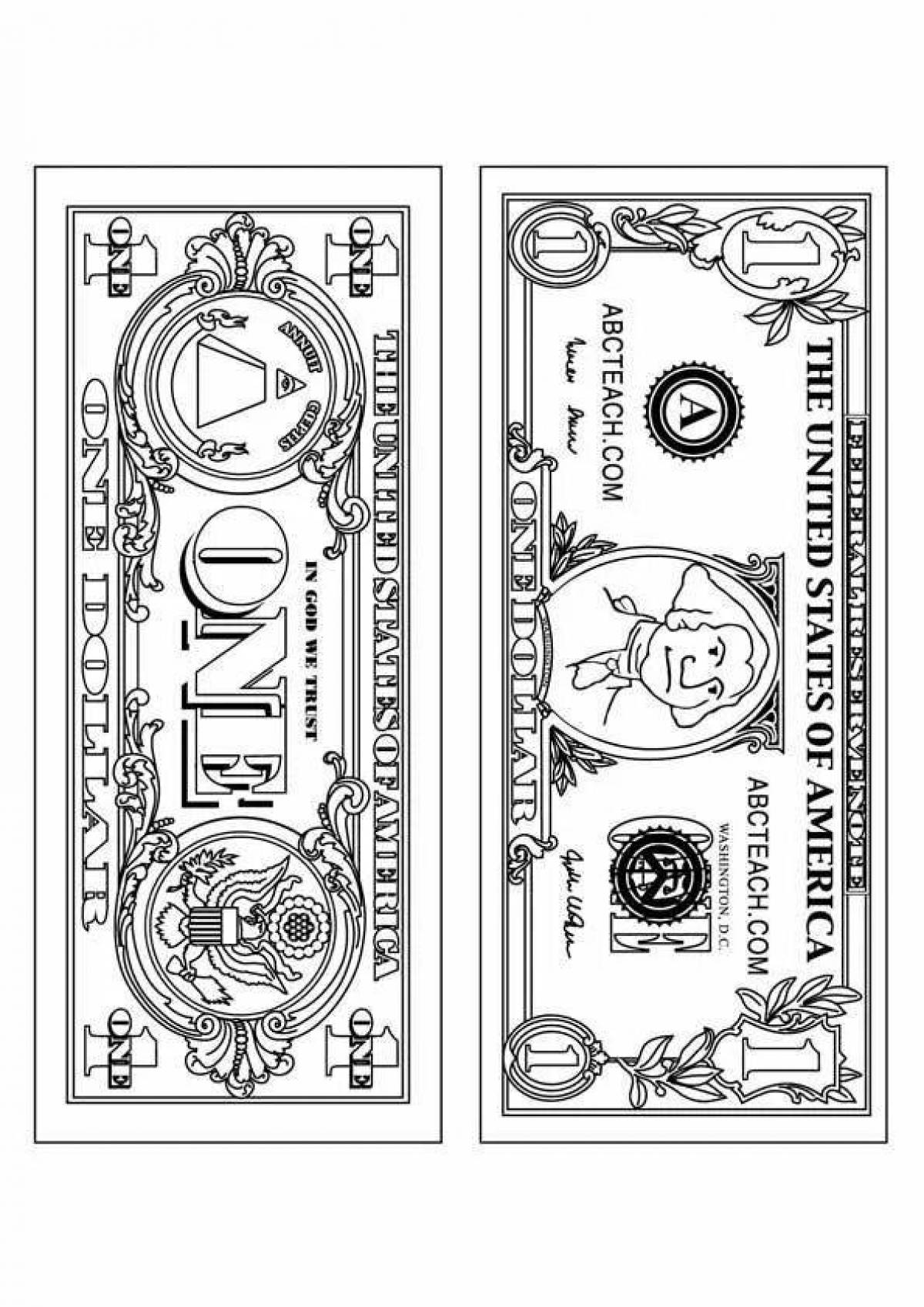 Bright coloring real paper money