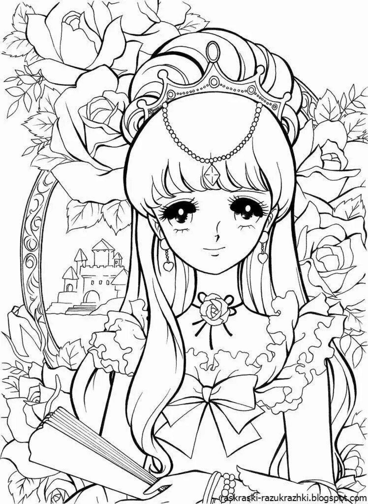 Sparkling 11 year old anime girls coloring page