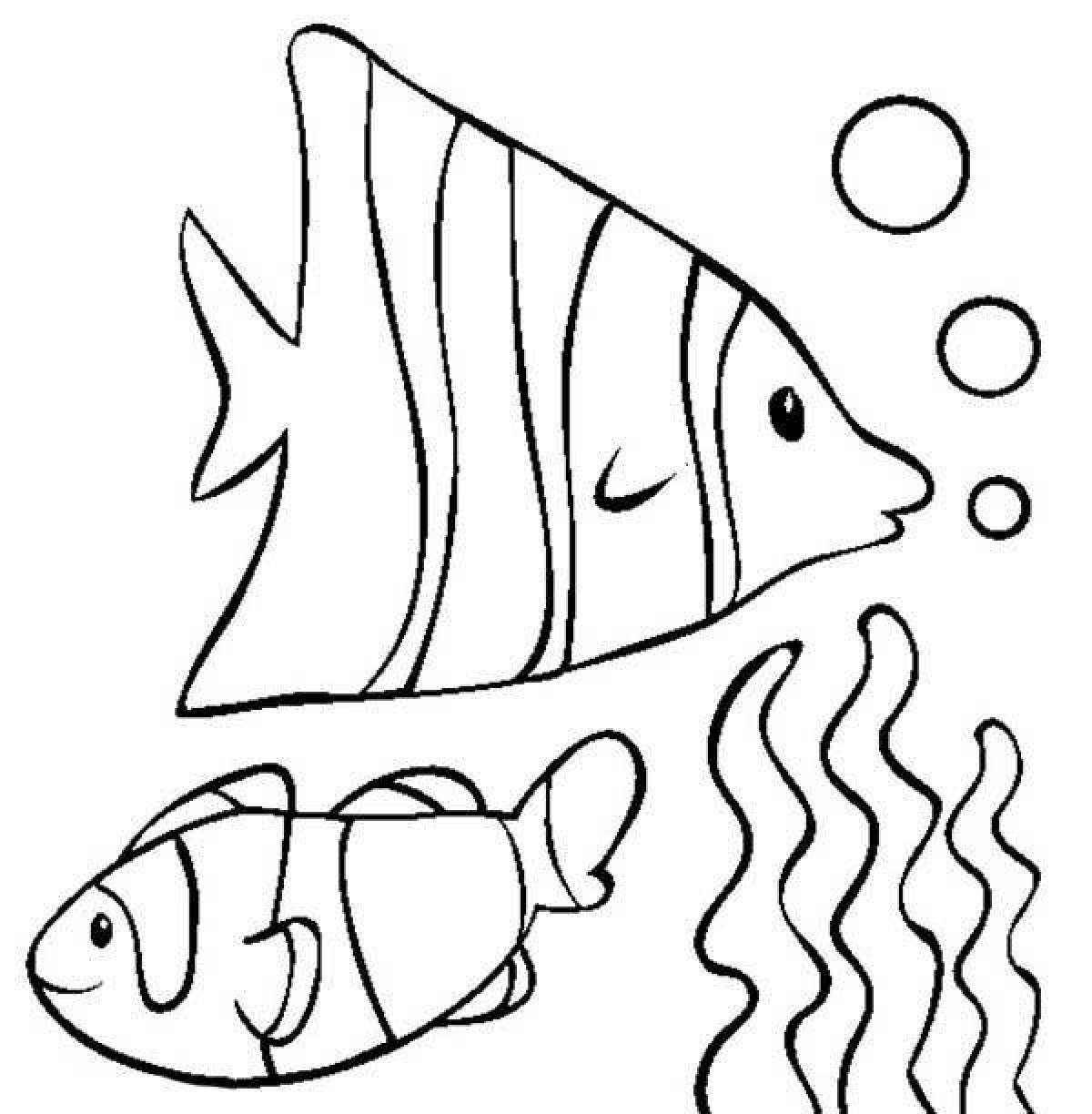 Large fish coloring book for 3-4 year olds