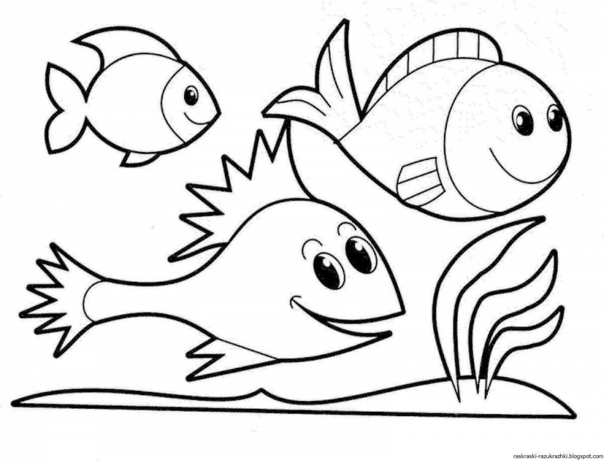 Amazing fish coloring page for 3-4 year olds