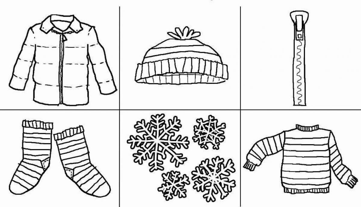 Чудесная раскраска зимней одежды для детей 3-4 лет